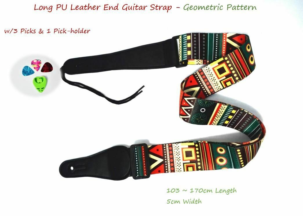 Long PU Leather End Guitar Strap,Length Adjustable 103~170cm "Geometric Pattern", GSGEOM