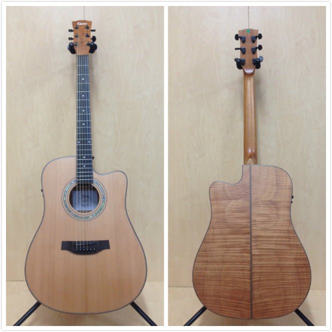 Klema K200DCCE Solid Canadian Cedar Top Flamed Maple Body Dreadnought Cutaway Acoustic Guitar - Natural