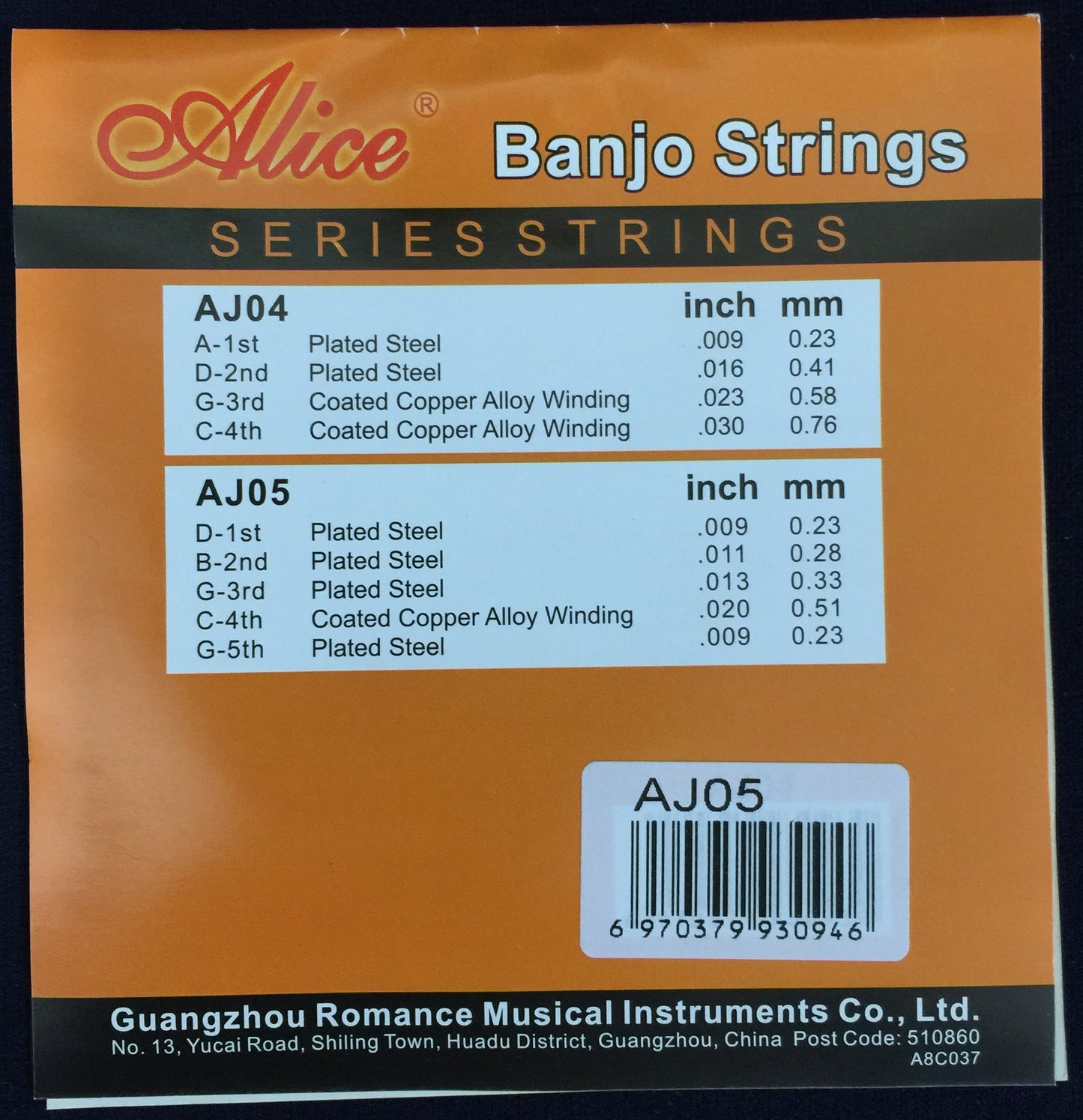 Alice AJ05 5-String Banjo Strings Set