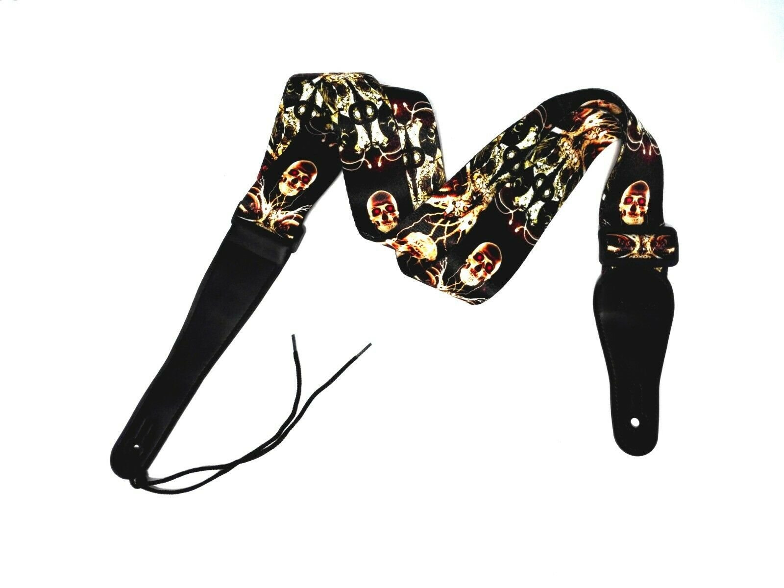 Long PU Leather End Guitar Strap, Length Adjustable 103~170cm, "Golden Skull", GSGOLD