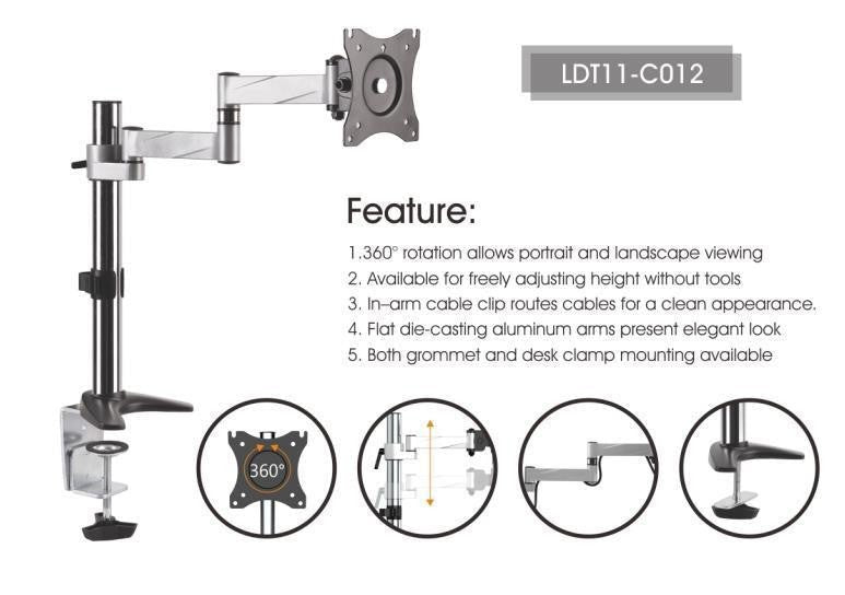 Elegant Aluminum LCD VESA Desk Mounts For most 13"-27" LCD monitors LDT11-C012