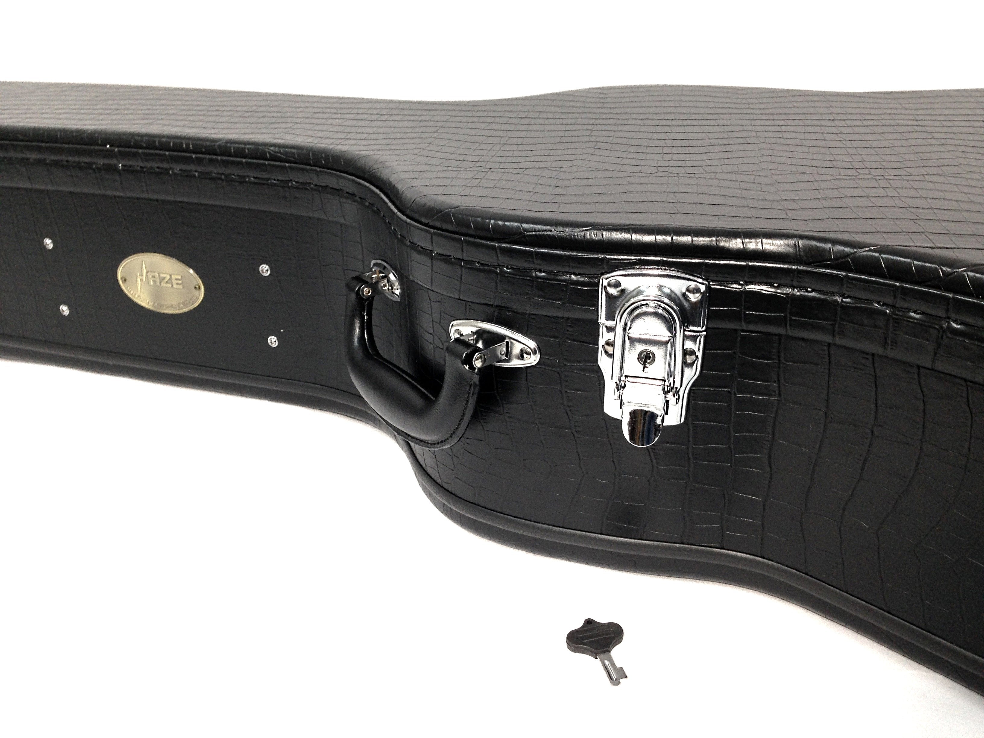 Haze 20DBK Dreadnought Acoustic Hard Case - Lockable, Black Croc Print