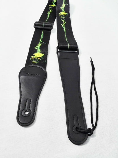 Long PU Leather End Guitar Strap, Length Adjustable 103~170cm, Green Ghost, GSNEON