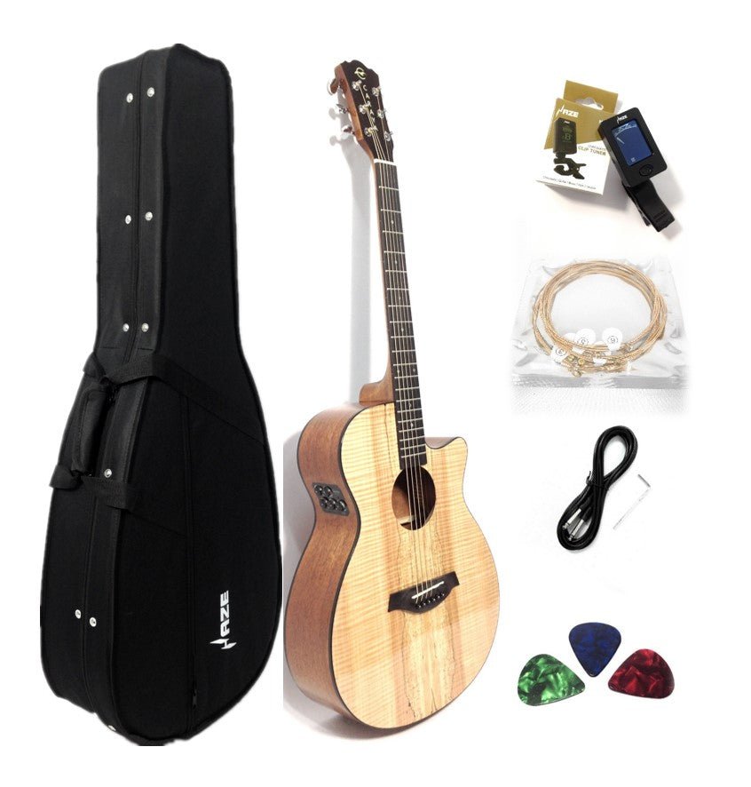 Caraya Built-In Speaker Reverb/Chorus/Delay Cutaway Acoustic Guitar - Natural HSGYPSPCEQGC