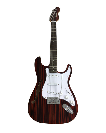 Haze HSST19SMAF088 Semi-Hollow Cocobolo Red HST Electric Guitar, 10W Amp, Accessories Pack