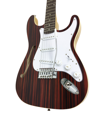Haze HSST19SMAF088 Semi-Hollow Cocobolo Red HST Electric Guitar, 10W Amp, Accessories Pack