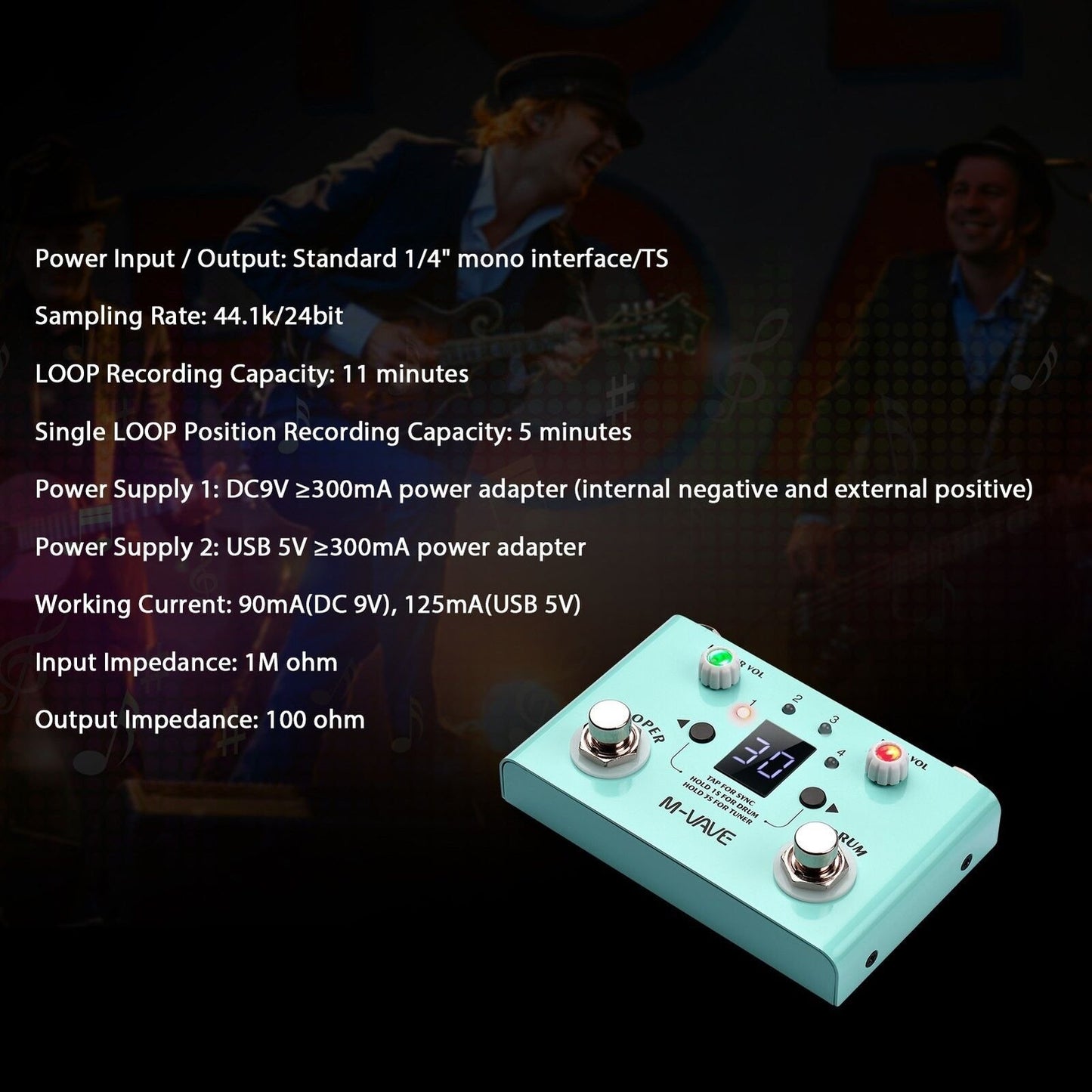 M-VAVE LOST TEMPO Effect Pedal Drum & Looper Effector Mini 2-in-1 Looper & Drum