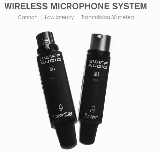 Swiff Audio M1 2.4GHz Microphone Wireless System,R1+T1,Rechargeable-Gloss Black