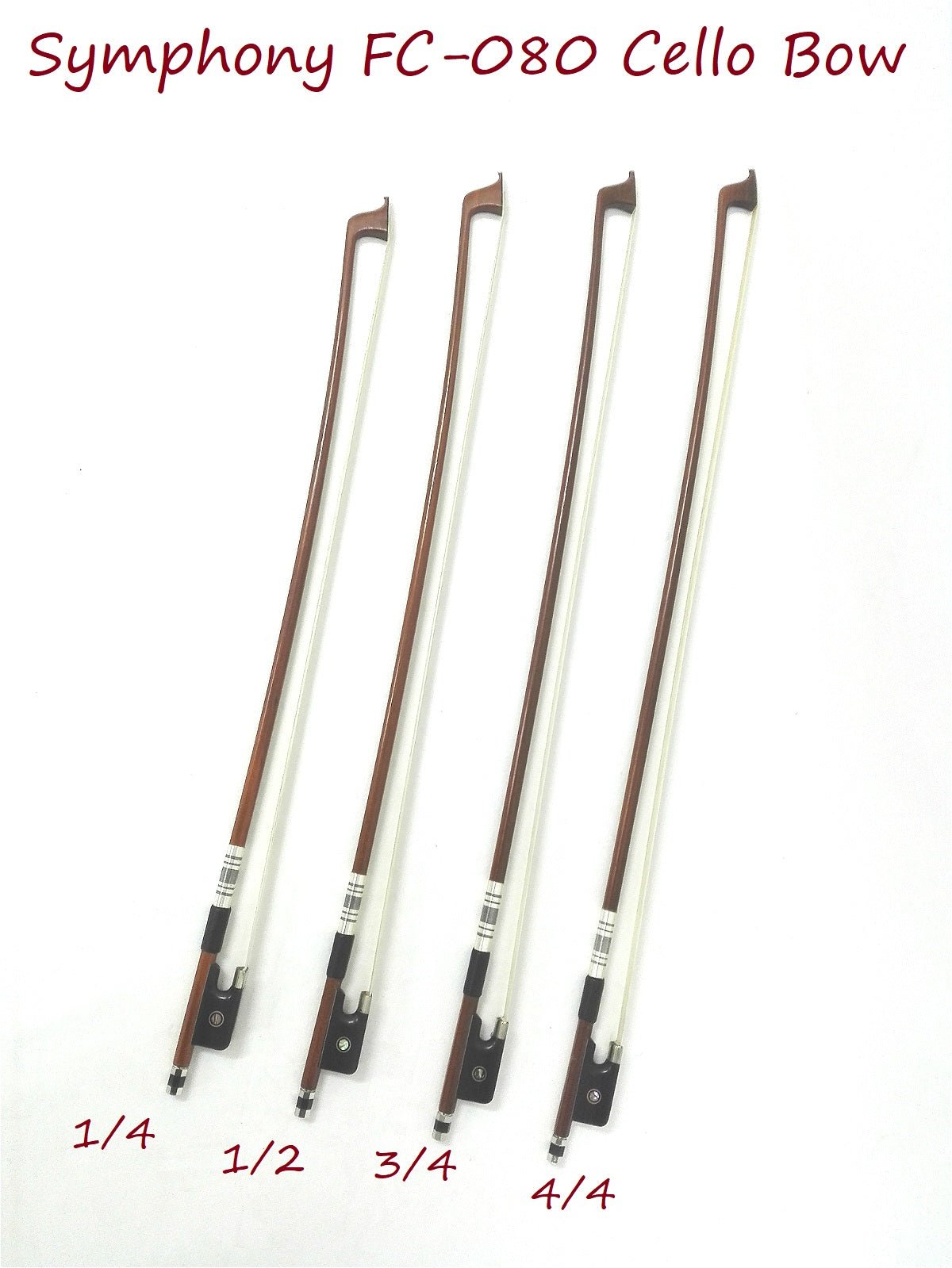 Symphony FC080 1/4 Size Cello Bow, Brazil-wood, Round Stick, Real Horse Hair