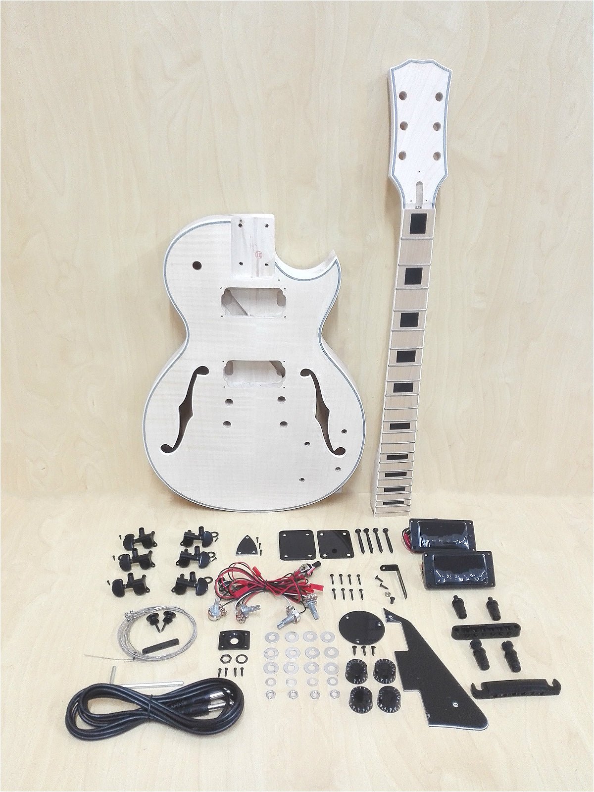 E239MBDIY Electric Guitar DIY Kit, Semi-Hollow Body, No-Soldering, Black Hardware