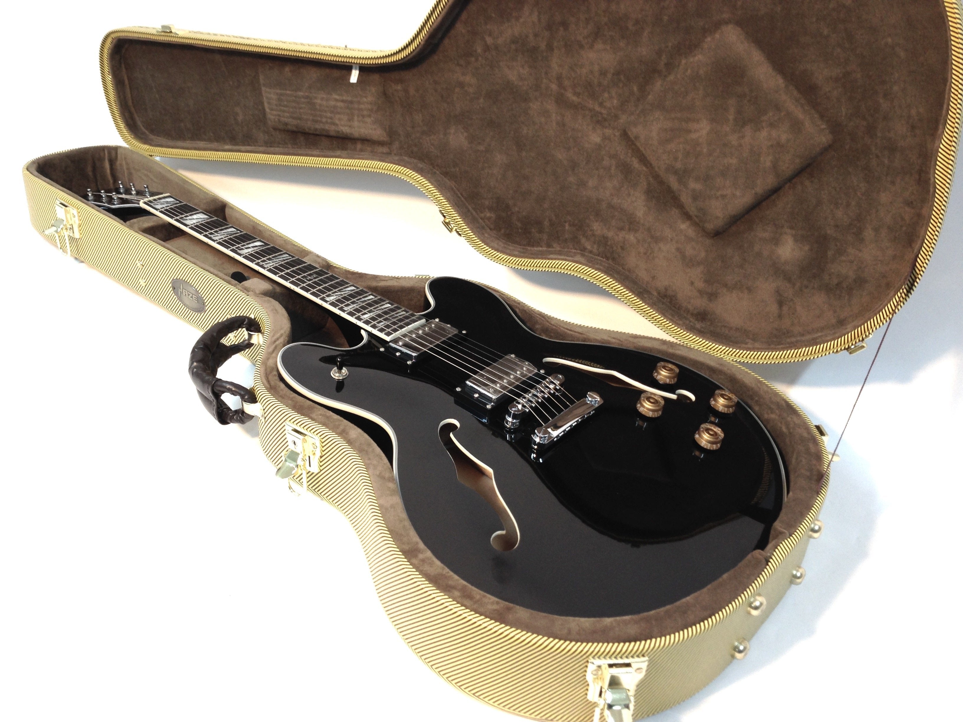 Haze 20HA Semi-Hollow Electric Guitar Hard Case - Lockable, Yellow Twill