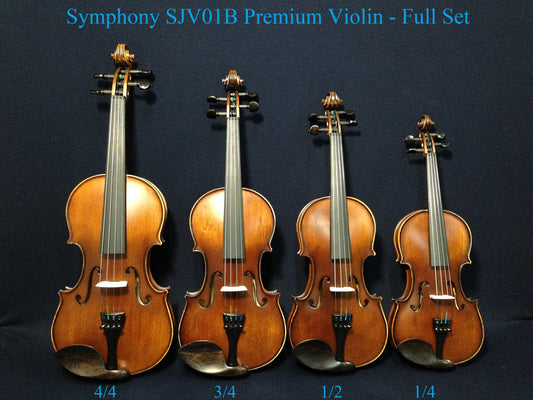SJV01B Symphony 4/4-1/4 size Violin outfit w/Extra strings, Foam Hard Case, Bow, Rosin