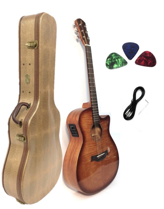 Kriens Flame Maple Top Built-In Fishman Pickup/Tuner OM Cutaway Acoustic Guitar - Natural KA430CSB