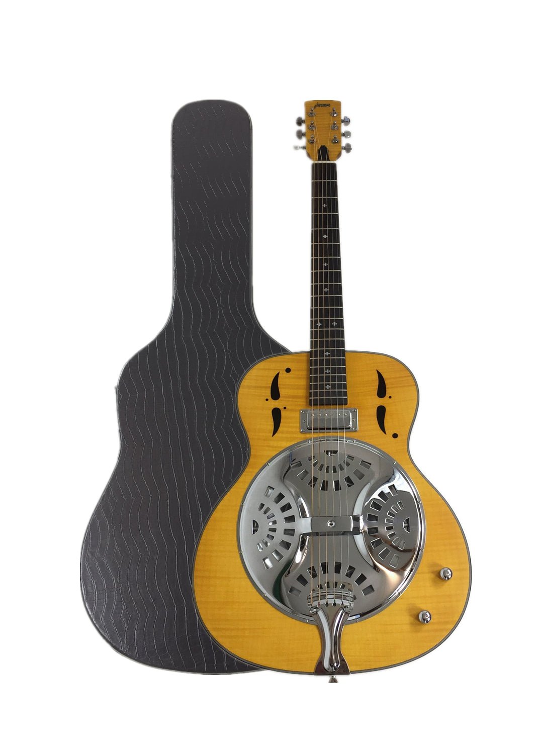 Haze SDG727 Roundneck Resonator Guitar, Flame Maple, 1xH Pickups + Free Gig Bag