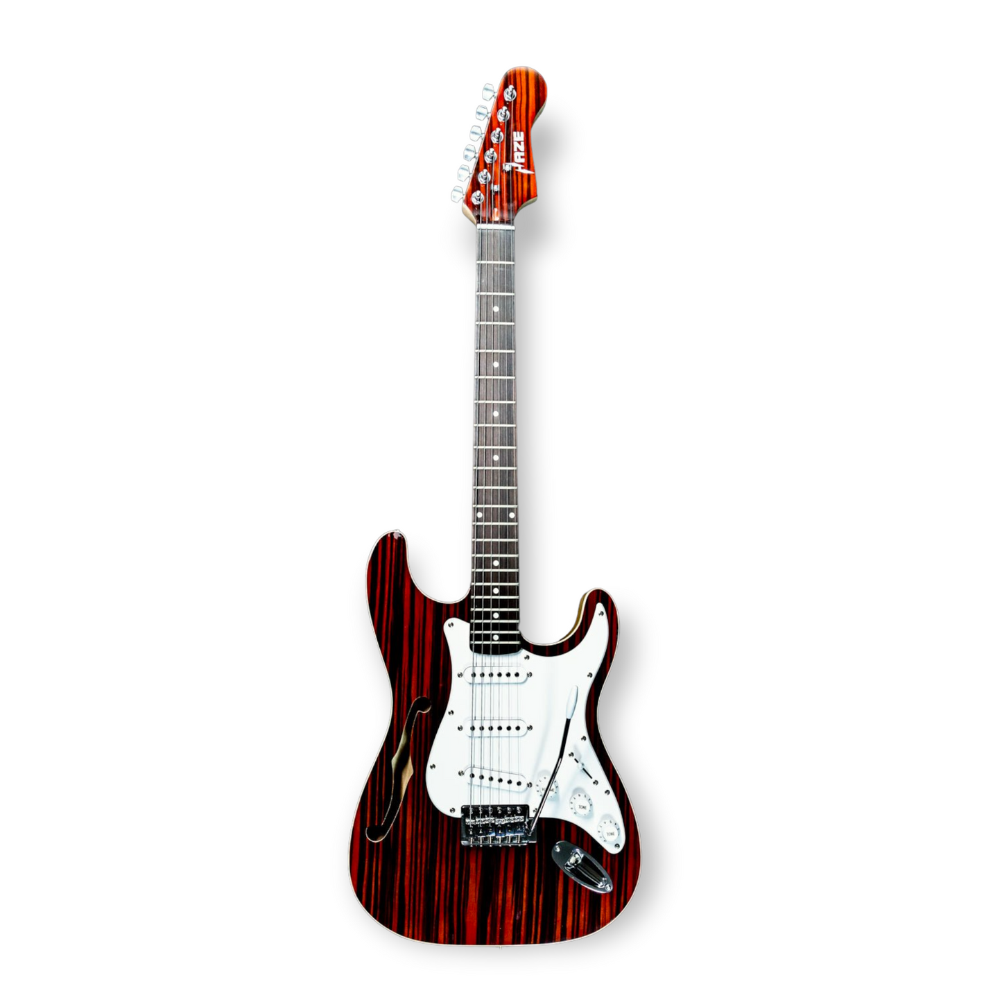 Haze Semi-Hollow Paulownia Zebrawood Veneer Electric Guitar - Red