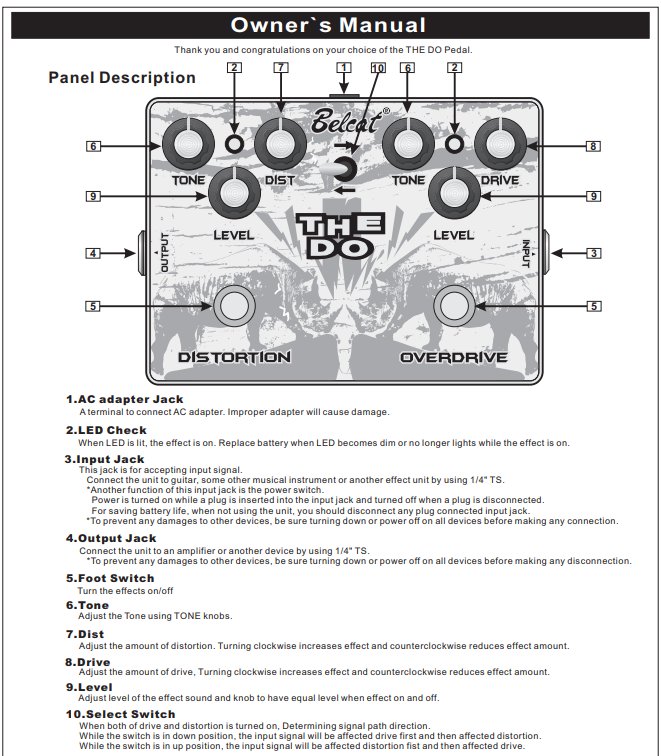 Belcat "THE DO" Dual Overdrive & Distortion Effects Pedal