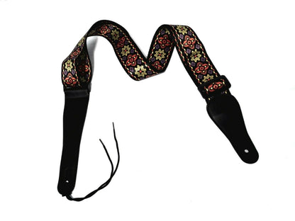 Long PU Leather End Guitar Strap,Length Adjustable 103~170cm. "Flowers"