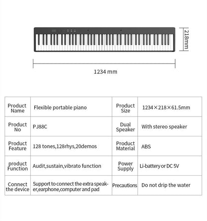 Portable 88 Keys Foldable/ Rechargeable Digital Piano Electronic Keyboard PJ88C+ Keyboard Stand