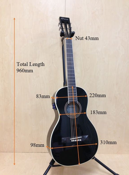 Caraya Parlor Cedar Top Built-In Pickups/Tuner Acoustic Guitar - Black PARLOR590