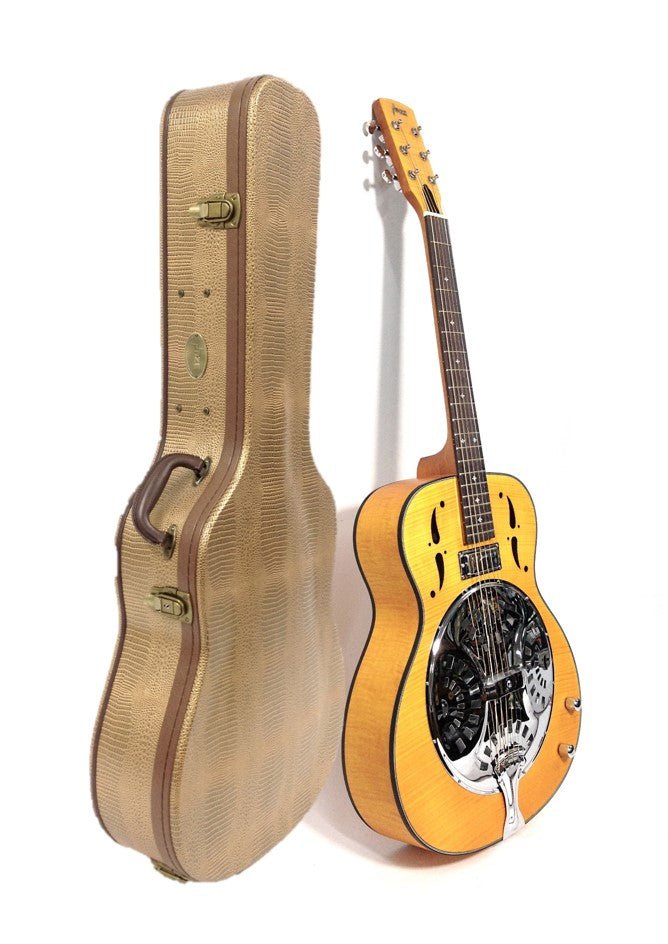 Haze SDG727 Roundneck Resonator Guitar, Flame Maple, with Pickups + Free Gig Bag