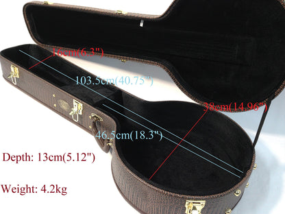 Haze HDEL19BANJC Premium Flat-Top Banjo Hard Case, Lockable w/Key, Brown Crocodile Skin