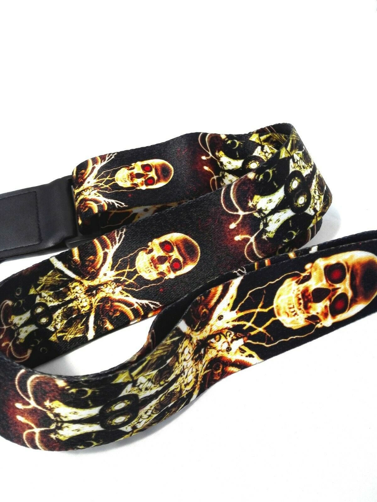 Long PU Leather End Guitar Strap, Length Adjustable 103~170cm, "Golden Skull", GSGOLD