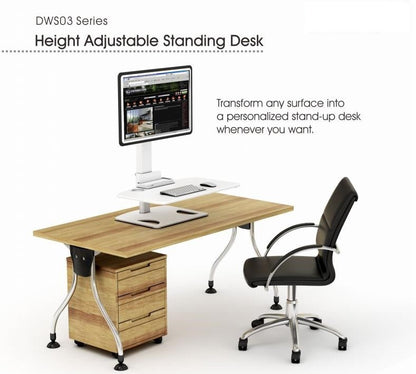 Height Adjustable Stand Desk with Single Display Mount or Clamp DWS03-T01WH