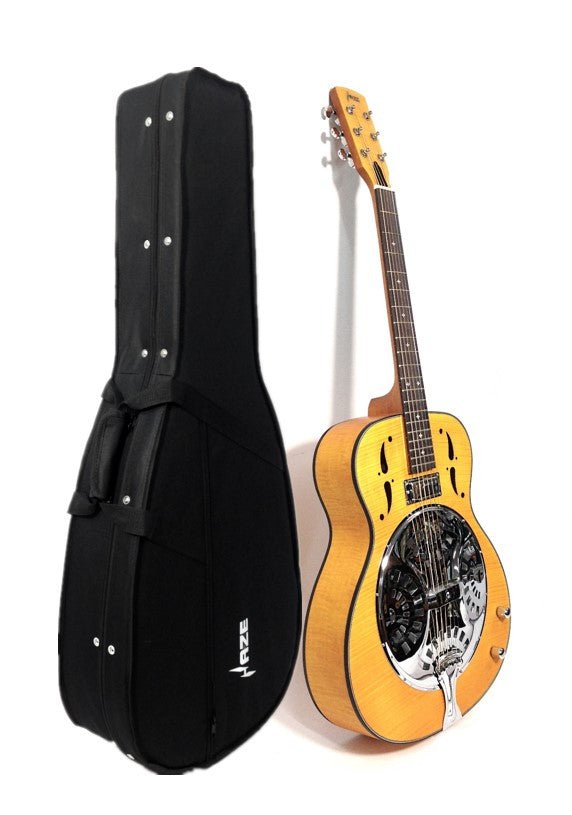 Haze SDG727 Roundneck Resonator Guitar, Flame Maple, with Pickups + Free Gig Bag