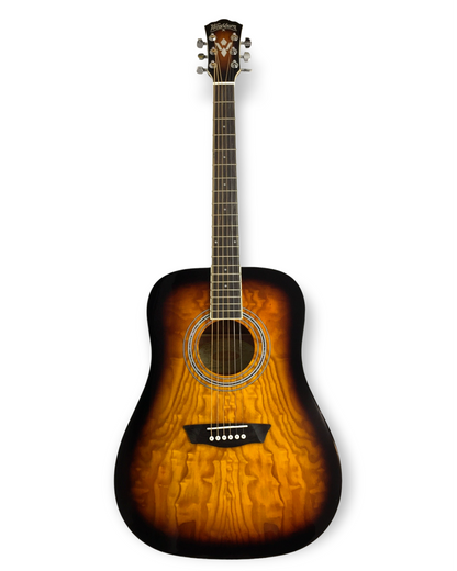 Washburn W2021 Dreadnought Solid Quilted Ash Top Acoustic Guitar Sunburst, Free Digital tuner, Strap and Picks