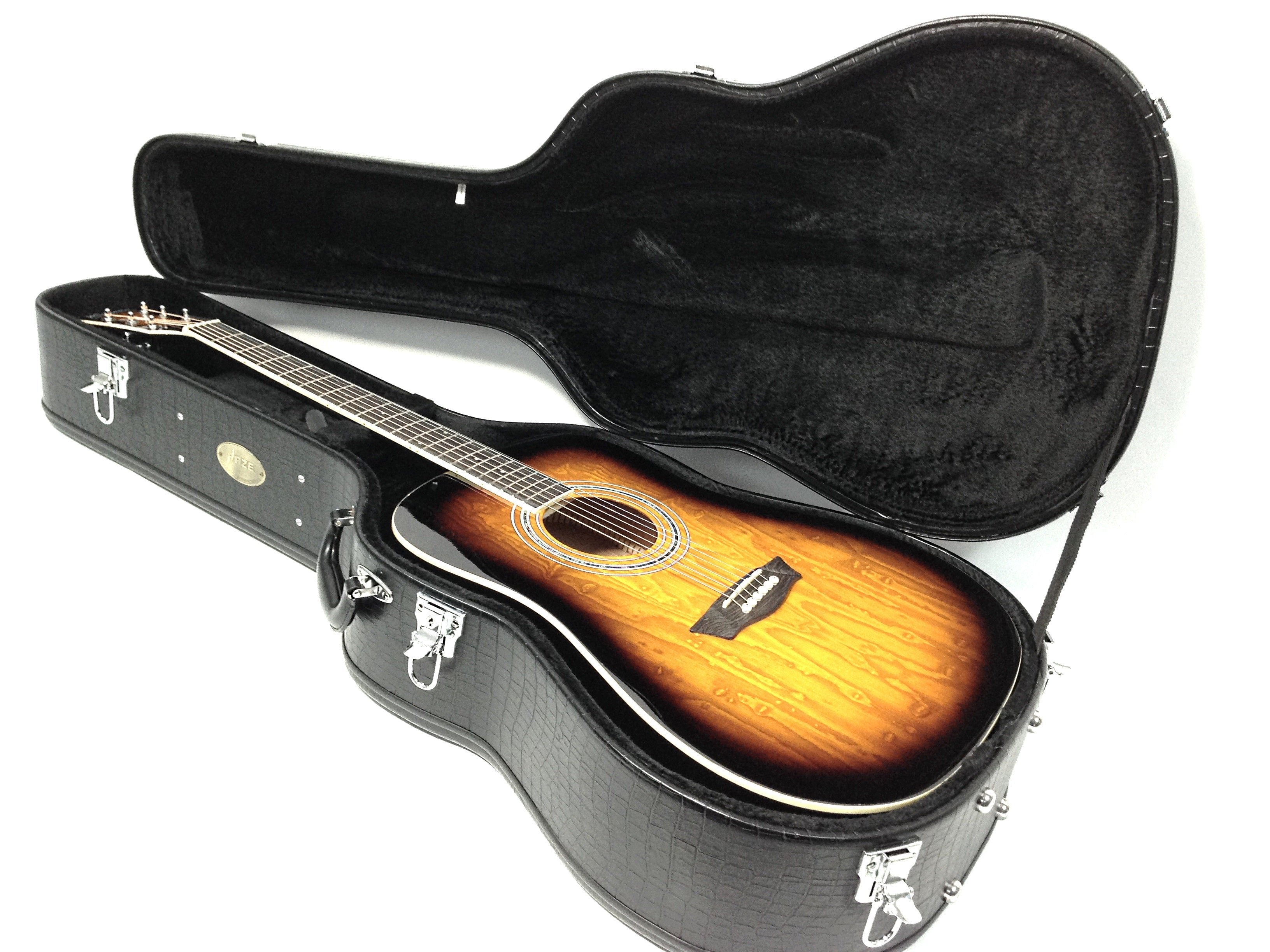Haze 20DBK Dreadnought Acoustic Hard Case - Lockable, Black Croc Print