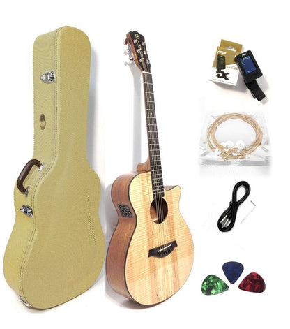 Caraya Built-In Speaker Reverb/Chorus/Delay Cutaway Acoustic Guitar - Natural HSGYPSPCEQGC