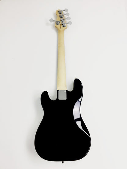 Haze 5-String Twin Coil Solid Poplar P-Style Electric Bass Guitar - Black HSPB1901BKBH5