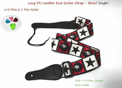Long PU Leather End Guitar Strap, Length Adjustable 103~170cm, "Brazil Singer"