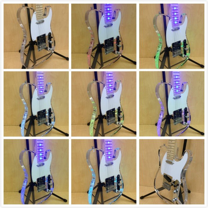 Haze HSE218P Clear Acrylic See-Thru TC Electric Guitar, LED Lights + Free Bag