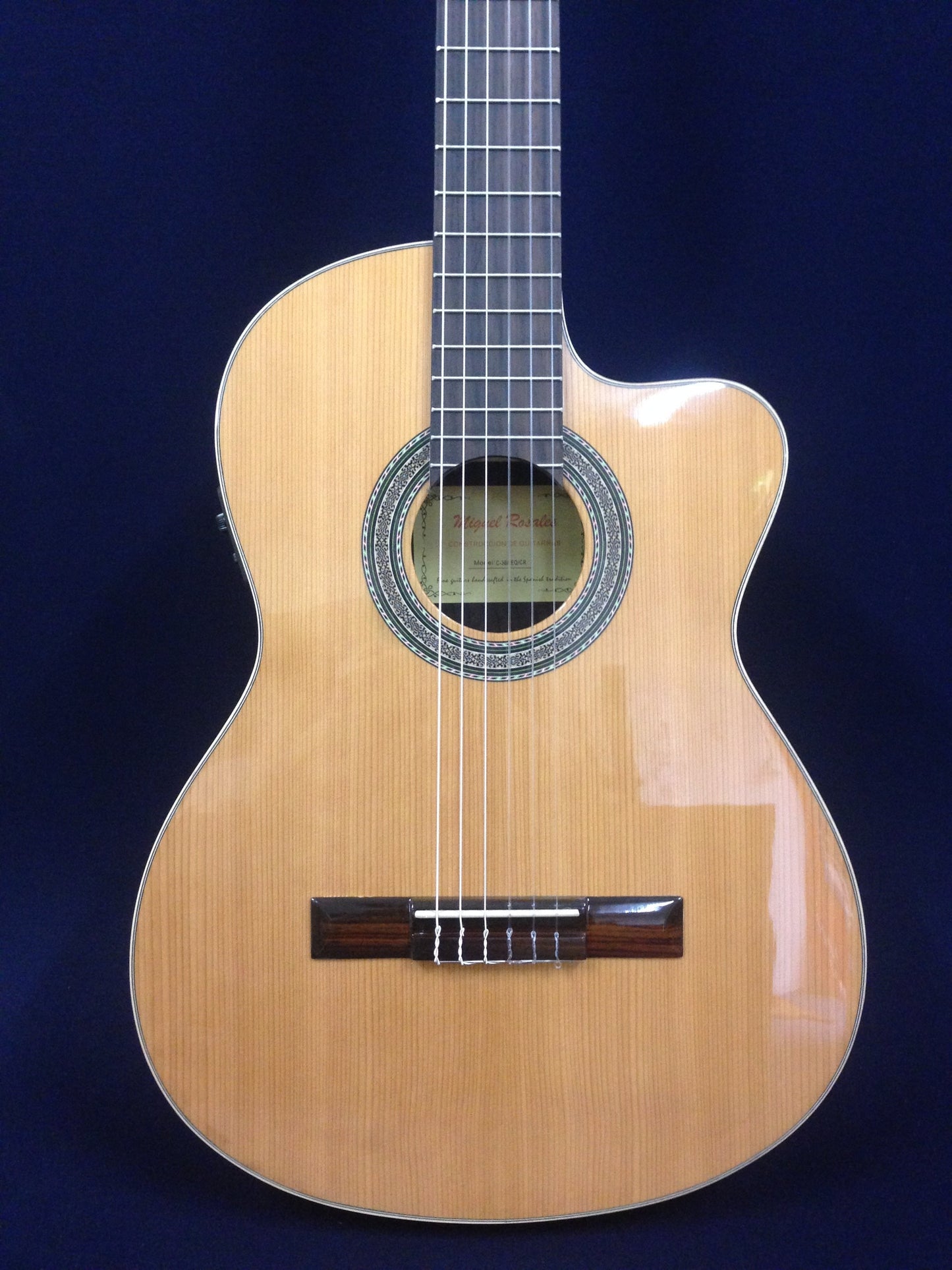 Miguel Rosales Solid Cedar Thin-Body Cutaway Built-In Pickup/Tuner Classical Guitar - Natural C3BCEQCR