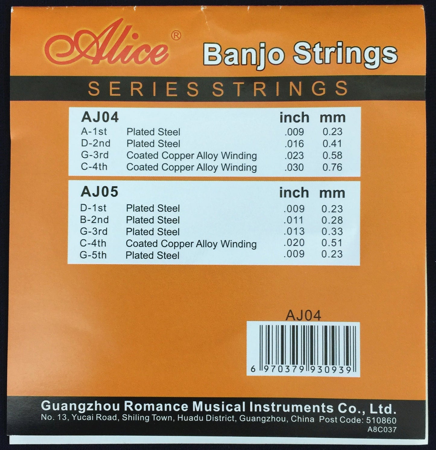 Alice AJ04 4-String Banjo Strings Set