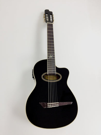 Miguel Rosales Mahogany Oval Soundhole Built-In Pickup/Tuner Classical Guitar - Black MR04CEQBK
