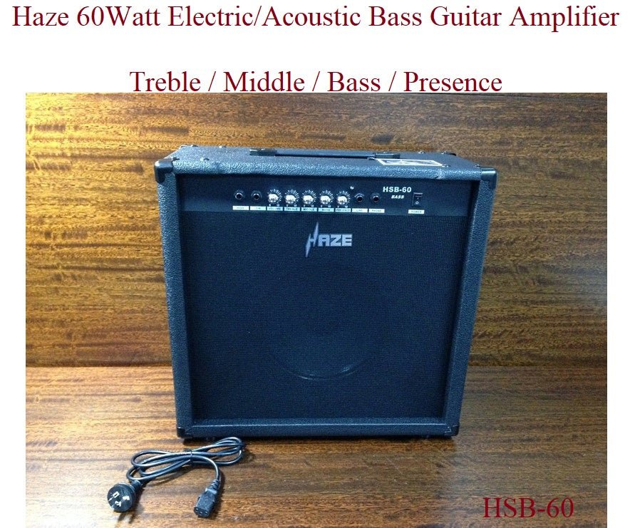 Haze HSB60 60W Electric/Acoustic Bass Guitar Amplifier, w/Headphone Output