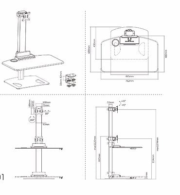 Height Adjustable Stand sit and stand work station with Single Display Mount or Clamp DWS03-T01BK