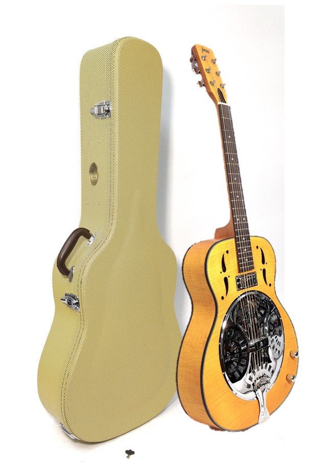 Haze SDG727 Roundneck Resonator Guitar, Flame Maple, with Pickups + Free Gig Bag