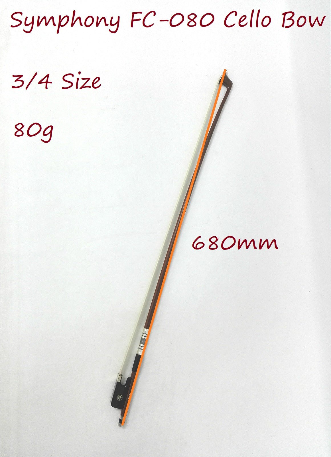 Symphony FC080 3/4 Size Cello Bow, Brazil-wood, Round Stick, Real Horse Hair