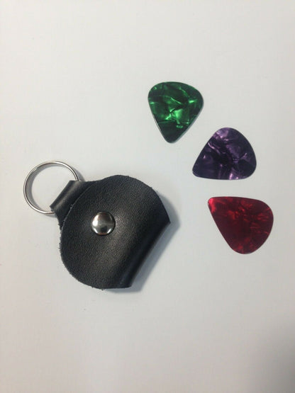 Haze PH22 Leather Pick-Holder + 3 Guitar Picks, Key Ring, Black