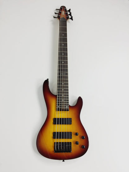 Haze HSE619700CSBH 6-String Electric Bass Guitar, Sunburst + Free Bag, Tuner, 3 Picks