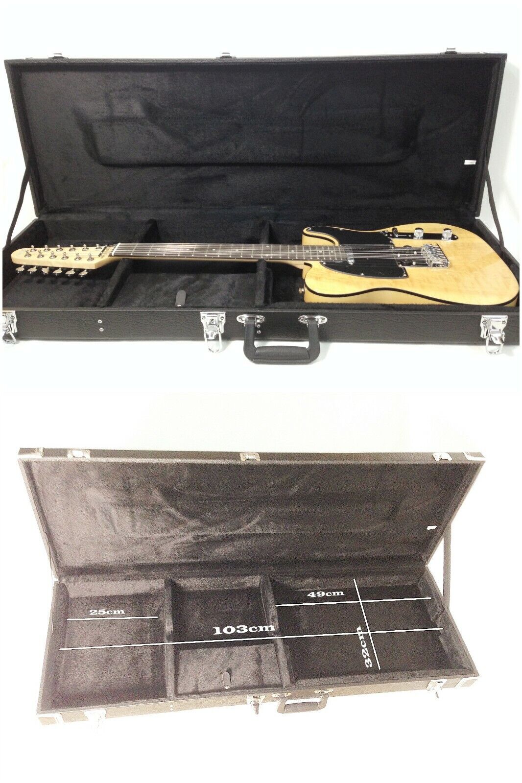 Haze HPAG19040STA12S Rectangle Electric Guitar Hard Case, Strat/Tele, Lockable, Black